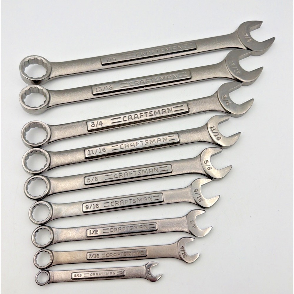 Vintage Craftsman USA VA 9pc SAE 12-Point Combination Wrench Set 5/16-7/8 Clean